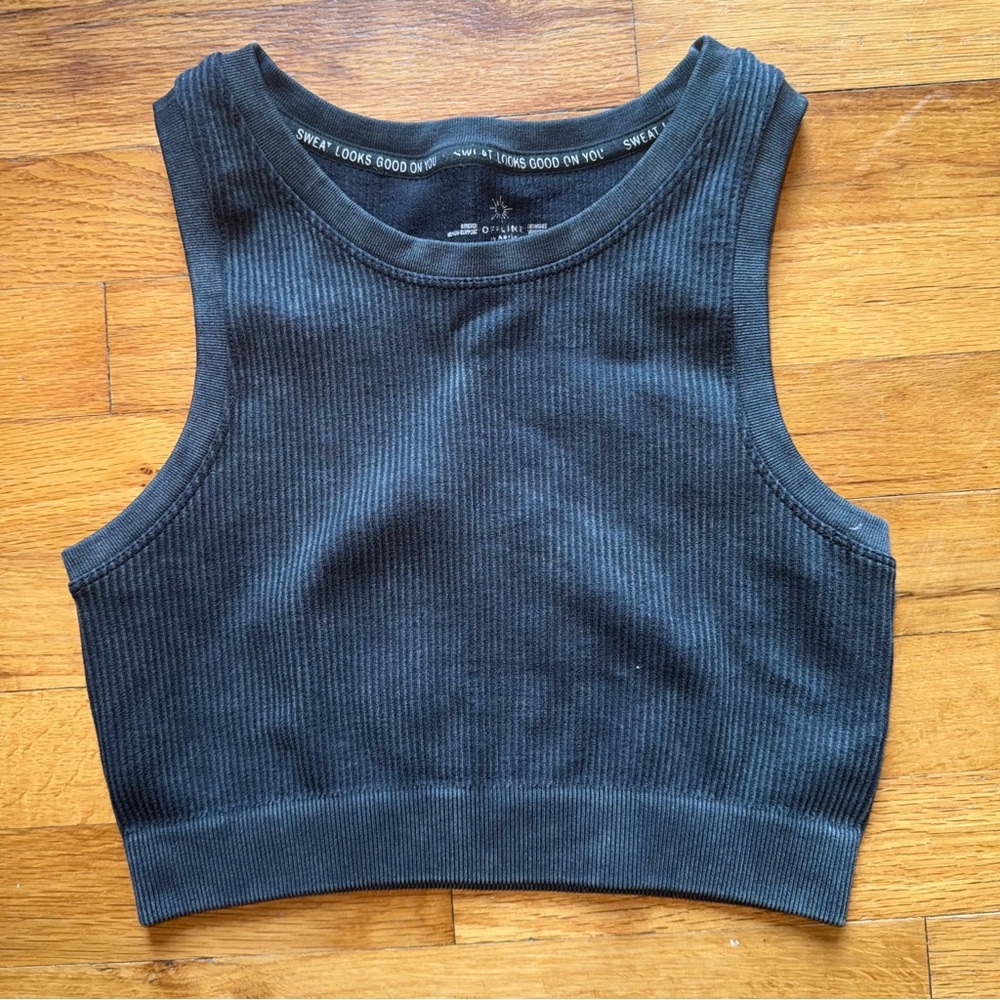 AERIE OFFLINE Seamless Sleeveless Tank Crop Top Black size Small